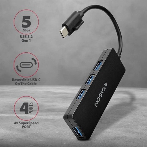 HUE-G1C Hub 4-portowy USB 3.2 Gen 1 SLIM kabel Type-C 14cm HUE-G1C Hub 4-portowy USB 3.2 Gen 1 SLIM kabel Type-C 14cm