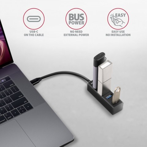 HUE-M1C Hub 4-portowy Mini metalowy USB 3.2 Gen 1, 20cm USB-C kabel HUE-M1C Hub 4-portowy Mini metalowy USB 3.2 Gen 1, 20cm USB-C kabel