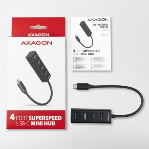 HUE-M1C Hub 4-portowy Mini metalowy USB 3.2 Gen 1, 20cm USB-C kabel HUE-M1C Hub 4-portowy Mini metalowy USB 3.2 Gen 1, 20cm USB-C kabel