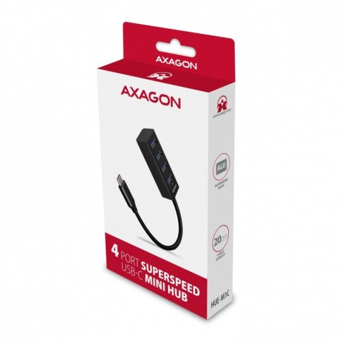 HUE-M1C Hub 4-portowy Mini metalowy USB 3.2 Gen 1, 20cm USB-C kabel HUE-M1C Hub 4-portowy Mini metalowy USB 3.2 Gen 1, 20cm USB-C kabel