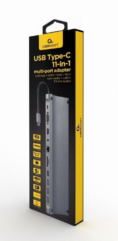 Hub USB-C PD GbE VGA HDMI 4xUSB czytnik kart SD Hub USB-C PD GbE VGA HDMI 4xUSB czytnik kart SD
