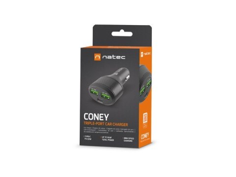 Ładowarka samochodowa Coney 2x USB 1x USB-C QC 3.0 Power Delivery 84W Czarna Ładowarka samochodowa Coney 2x USB 1x USB-C QC 3.0 Power Delivery 84W Czarna
