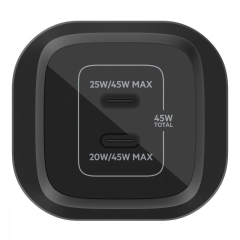 Ładowarka podwójna ścienna 45W USB-C GAN z PPS czarna Ładowarka podwójna ścienna 45W USB-C GAN z PPS czarna