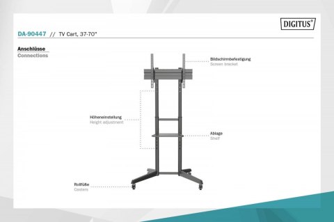 Stojak mobilny pojedynczy z półką 1xLCD max. 70" max. 50kg, VESA max. 600x400 Stojak mobilny pojedynczy z półką 1xLCD max. 70" max. 50kg, VESA max. 600x400