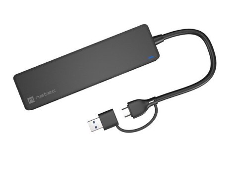 Hub USB-C 4 porty Mayfly czarny + adapter USB-A Hub USB-C 4 porty Mayfly czarny + adapter USB-A