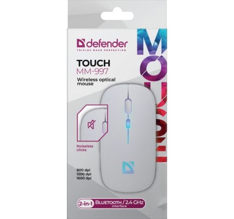 Mysz bezprzewodowa silent click TOUCH MM-997 akumulator 800/1200/1600 DPI biała Mysz bezprzewodowa silent click TOUCH MM-997 akumulator 800/1200/1600 DPI biała