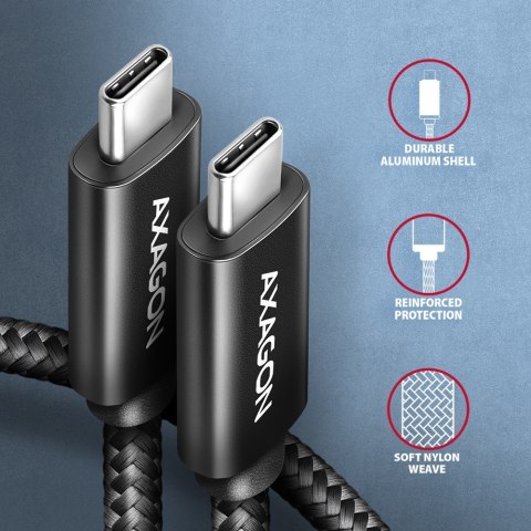 BUCM2-CM20AB Kabel USB-C - USB-C, 2.0m 5A charging, ALU, 240W PD, oplot, USB2.0, czarny
