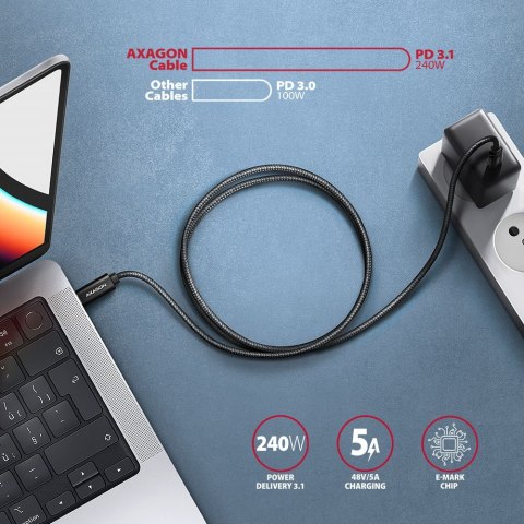 BUCM2-CM20AB Kabel USB-C - USB-C, 2.0m 5A charging, ALU, 240W PD, oplot, USB2.0, czarny