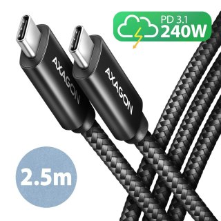 BUCM2-CM25AB Kabel USB-C - USB-C, 2.5m 5A charging, ALU, 240W PD, oplot, USB2.0, czarny