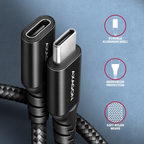 BUCM32-CF15AB Kabel przedłużacz Gen2 USB-C - USB-C 1.5m, 5A, 20Gbps, PD 240W, oplot, czarny