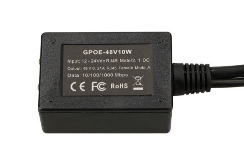 Inwerter PoE 1 portowy wejście 1x1000MB/s RJ45/Jack 10-30V, wyjście 48V Inwerter PoE 1 portowy wejście 1x1000MB/s RJ45/Jack 10-30V, wyjście 48V