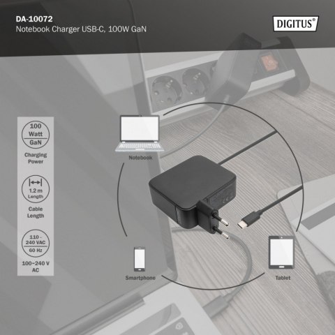 Ładowarka sieciowa zasilacz 1x USB-C PD 3.0 max. 100W GaN zintegrowany kabel 1,2m Czarna Ładowarka sieciowa zasilacz 1x USB-C PD 3.0 max. 100W GaN zintegrowany kabel 1,2m Czarna