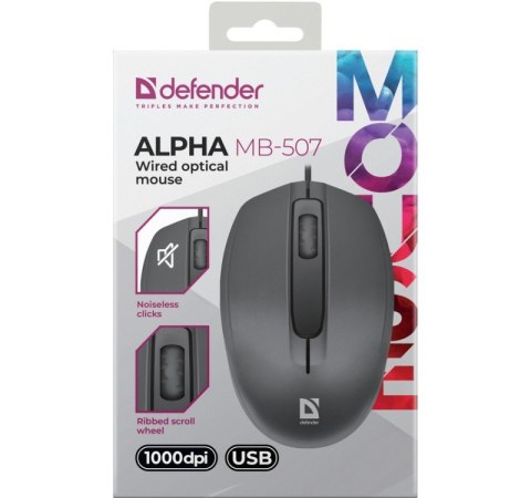 Mysz przewodowa optyczna Alpha MB-507 1000DPI 3P czarna Mysz przewodowa optyczna Alpha MB-507 1000DPI 3P czarna