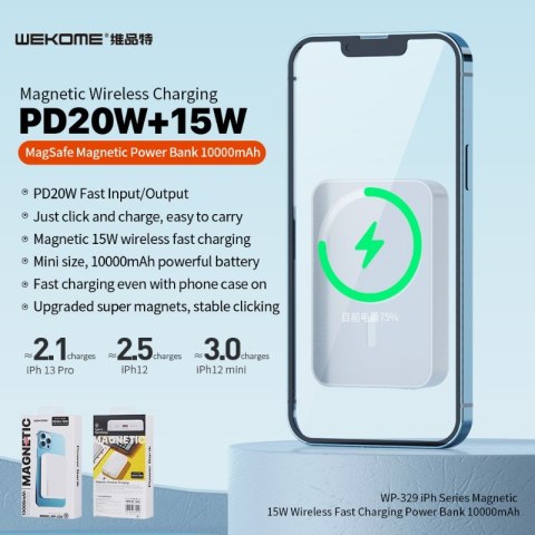 Powerbank indukcyjny 10000 mAh Fast Charging PD 20W MagSafe Biały Powerbank indukcyjny 10000 mAh Fast Charging PD 20W MagSafe Biały