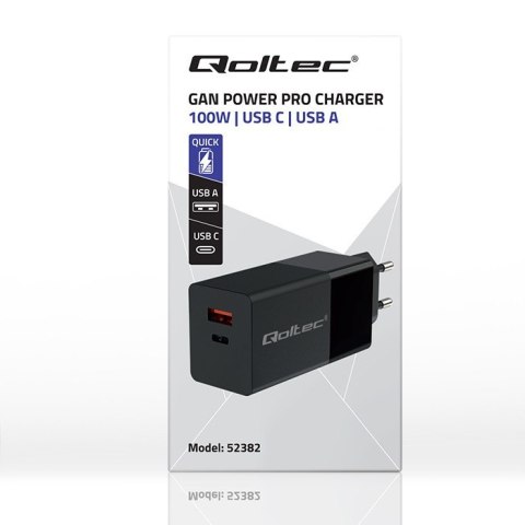 Ładowarka GaN Power Pro | 1xUSB-C | 1xUSB | 100W | 5-20V | 1.5-5A| PD | Czarna Ładowarka GaN Power Pro | 1xUSB-C | 1xUSB | 100W | 5-20V | 1.5-5A| PD | Czarna