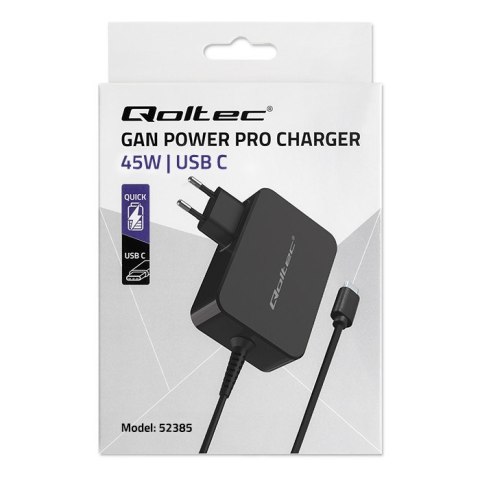 Ładowarka GaN Power Pro | 1xUSB-C | 45W | 5-20V | 2.25-3A | Czarna