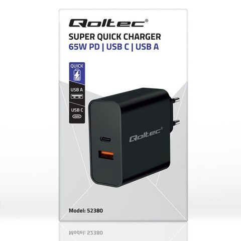 Ładowarka Super Quick PD | 1xUSB-C | 1xUSB | 65W | 5-20V | 1.5-3.25A | Czarna Ładowarka Super Quick PD | 1xUSB-C | 1xUSB | 65W | 5-20V | 1.5-3.25A | Czarna
