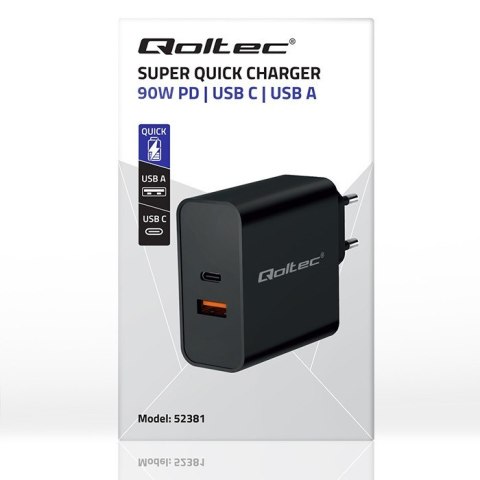 Ładowarka Super Quick PD | 1xUSB-C | 1xUSB | 90W | 5-20V | 2.4-4.35A | Czarna Ładowarka Super Quick PD | 1xUSB-C | 1xUSB | 90W | 5-20V | 2.4-4.35A | Czarna