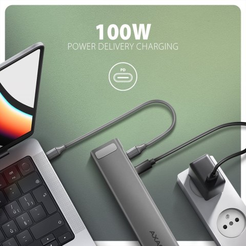 HMC-10HLS Wieloportowy hub USB 9in1, 5Gbps, 4x USB-A, HDMI 4K/60Hz, GLAN, SD/microSD, PD 100W, 25cm USB-C kabel