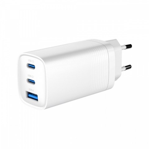 Ładowarka PowerDelivery 1xA 2xC GaN 65W Biała Ładowarka PowerDelivery 1xA 2xC GaN 65W Biała
