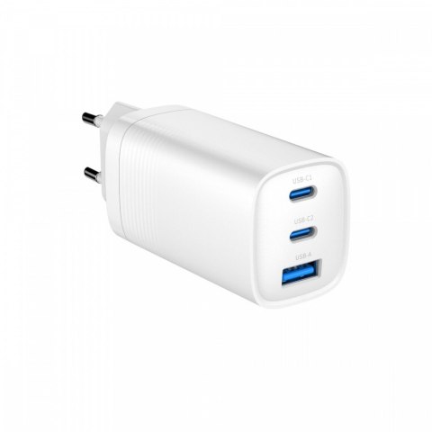 Ładowarka PowerDelivery 1xA 2xC GaN 65W Biała Ładowarka PowerDelivery 1xA 2xC GaN 65W Biała