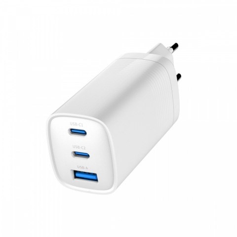 Ładowarka PowerDelivery 1xA 2xC GaN 65W Biała Ładowarka PowerDelivery 1xA 2xC GaN 65W Biała