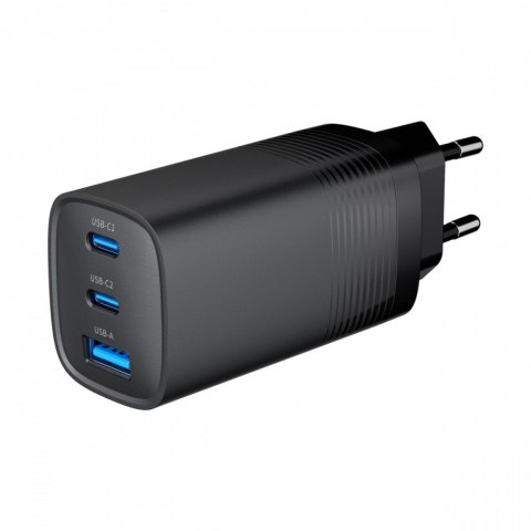 Ładowarka PowerDelivery 1xA 2xC GaN 65W Czarna Ładowarka PowerDelivery 1xA 2xC GaN 65W Czarna