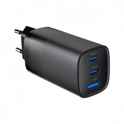 Ładowarka PowerDelivery 1xA 2xC GaN 65W Czarna Ładowarka PowerDelivery 1xA 2xC GaN 65W Czarna