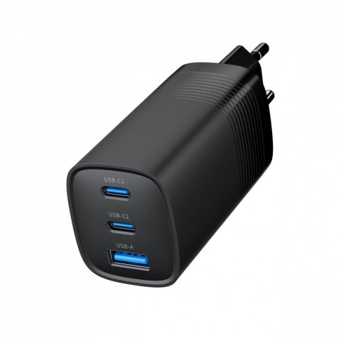 Ładowarka PowerDelivery 1xA 2xC GaN 65W Czarna Ładowarka PowerDelivery 1xA 2xC GaN 65W Czarna