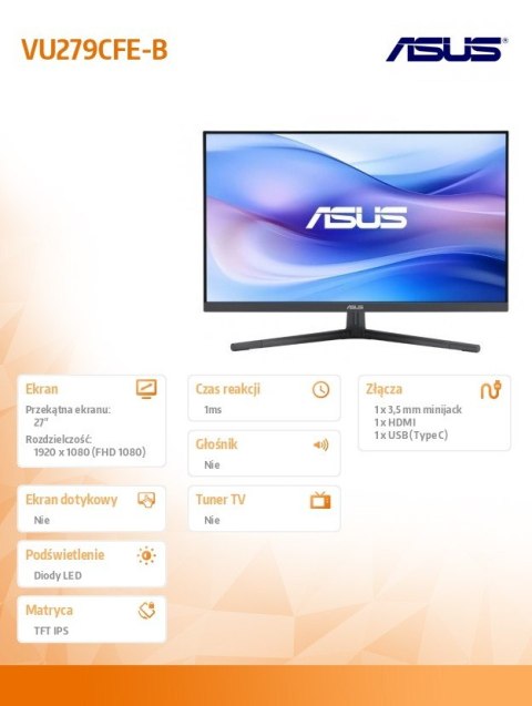 Monitor 27 cali VU279CFE-B IPS 100Hz HDMI USB-C 250cd/m2 1MS