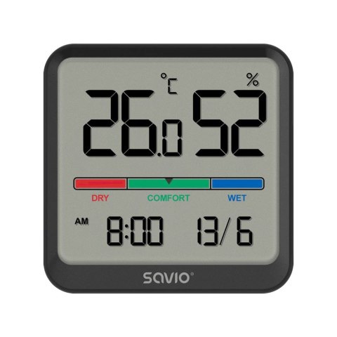 Czujnik temperatury i wilgotności, do użytku wewnętrznego, ekran LCD, zegar, data, uchwyt z magnesem, CT-01/B Czarny Czujnik temperatury i wilgotności, do użytku wewnętrznego, ekran LCD, zegar, data, uchwyt z magnesem, CT-01/B Czarny
