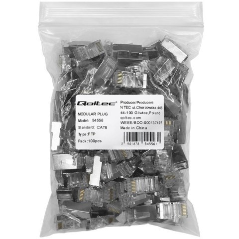 Wtyk złącze modularne RJ45 | CAT6 | FTP | Pozłacane styki | 100 sztuk Wtyk złącze modularne RJ45 | CAT6 | FTP | Pozłacane styki | 100 sztuk