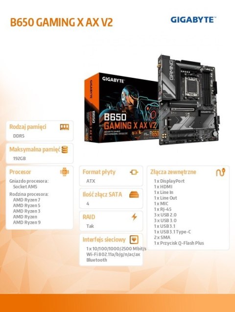 Płyta główna B650 GAMING X AX V2 AM5 4DDR5 HDMI/DP M.2 ATX Płyta główna B650 GAMING X AX V2 AM5 4DDR5 HDMI/DP M.2 ATX