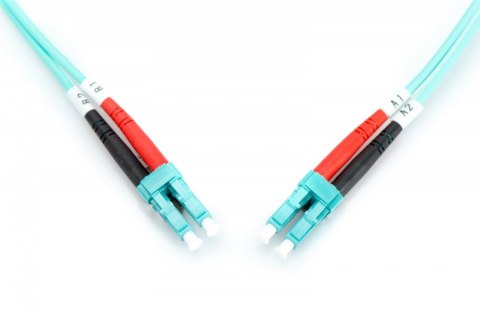 Patch cord światłowodowy FO LC/LC, dplx, MM 50/125, OM3, LSOH, 1m, turkusowy Patch cord światłowodowy FO LC/LC, dplx, MM 50/125, OM3, LSOH, 1m, turkusowy
