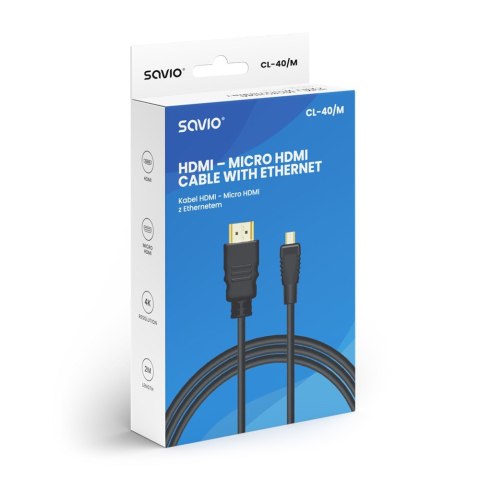 Kabel HDMI (M) - micro HDMI (M) z Ethernetem, 2m, CL-40/M Kabel HDMI (M) - micro HDMI (M) z Ethernetem, 2m, CL-40/M