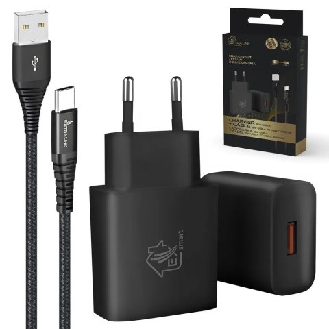 Zestaw Smart Life USB Type-A do Type-C, 200cm,Czarny + Ładowarka12W czarna Zestaw Smart Life USB Type-A do Type-C, 200cm,Czarny + Ładowarka12W czarna