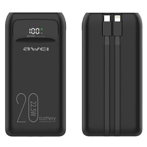 Powerbank 20000mAh P169K 22,5W USB-C+Lightning Kable / USB+USB-C Powerbank 20000mAh P169K 22,5W USB-C+Lightning Kable / USB+USB-C
