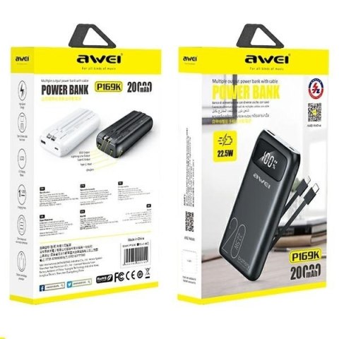 Powerbank 20000mAh P169K 22,5W USB-C+Lightning Kable / USB+USB-C Powerbank 20000mAh P169K 22,5W USB-C+Lightning Kable / USB+USB-C