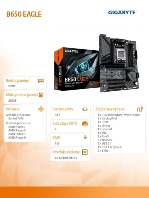 Płyta główna B650 EAGLE AM5 4DDR5 HDMI/DP ATX Płyta główna B650 EAGLE AM5 4DDR5 HDMI/DP ATX