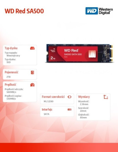 Dysk SSD Red SSD 2TB M.2 2280 SA 500 WDS200T1R0B Dysk SSD Red SSD 2TB M.2 2280 SA 500 WDS200T1R0B
