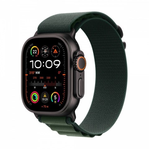 Watch Ultra 2 GPS + Cellular, koperta 49 mm z tytanu w kolorze czarnym z opaską Alpine S w kolorze ciemnozielonym Watch Ultra 2 GPS + Cellular, koperta 49 mm z tytanu w kolorze czarnym z opaską Alpine S w kolorze ciemnozielonym