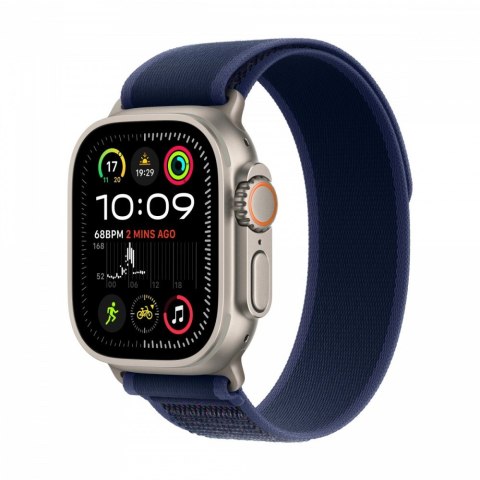 Watch Ultra 2 GPS + Cellular, koperta 49 mm z tytanu w kolorze naturalnym z opaską Trial S/M w kolorze niebieskim Watch Ultra 2 GPS + Cellular, koperta 49 mm z tytanu w kolorze naturalnym z opaską Trial S/M w kolorze niebieskim