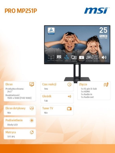 Monitor PRO MP251P 24.5 cala/LED/FHD/Flat/100Hz/Czarny