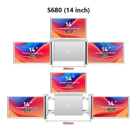 Przenośne monitory do laptopa Smart Life S680 14 cali, 3 monitory IPS, 1080p Full HD