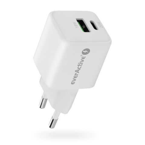 Ładowarka sieciowa GaN 1X USB, 1X USB-C 20W QC3.0 Biała Ładowarka sieciowa GaN 1X USB, 1X USB-C 20W QC3.0 Biała