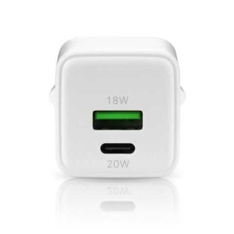 Ładowarka sieciowa GaN 1X USB, 1X USB-C 20W QC3.0 Biała Ładowarka sieciowa GaN 1X USB, 1X USB-C 20W QC3.0 Biała