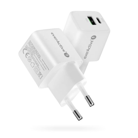Ładowarka sieciowa GaN 1X USB, 1X USB-C 20W QC3.0 Biała Ładowarka sieciowa GaN 1X USB, 1X USB-C 20W QC3.0 Biała
