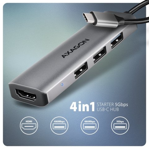 HMC-H3A Wieloportowy hub USB 4in1, 5Gbps, 3x USB-A (2x USB2.0, 1x USB3.0) + HDMI 4K/30Hz, metal, 15cm USB-C kabel HMC-H3A Wieloportowy hub USB 4in1, 5Gbps, 3x USB-A (2x USB2.0, 1x USB3.0) + HDMI 4K/30Hz, metal, 15cm USB-C kabel