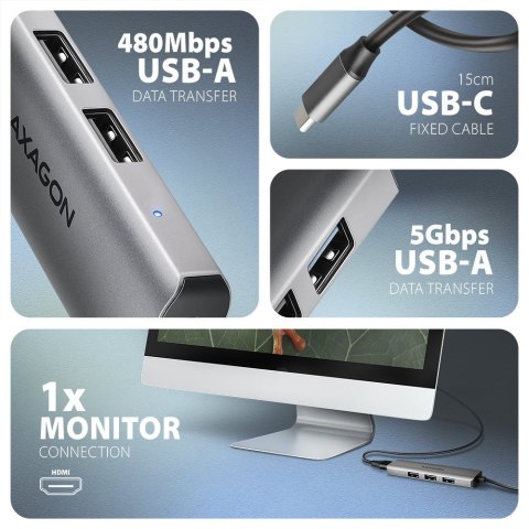HMC-H3A Wieloportowy hub USB 4in1, 5Gbps, 3x USB-A (2x USB2.0, 1x USB3.0) + HDMI 4K/30Hz, metal, 15cm USB-C kabel HMC-H3A Wieloportowy hub USB 4in1, 5Gbps, 3x USB-A (2x USB2.0, 1x USB3.0) + HDMI 4K/30Hz, metal, 15cm USB-C kabel