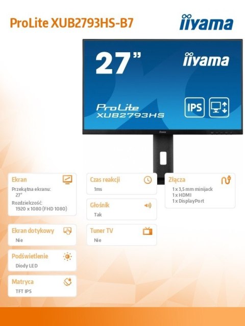 Monitor 27 cali XUB2793HS-B7,IPS,FHD,HDMI,DP,2x2W,300cd